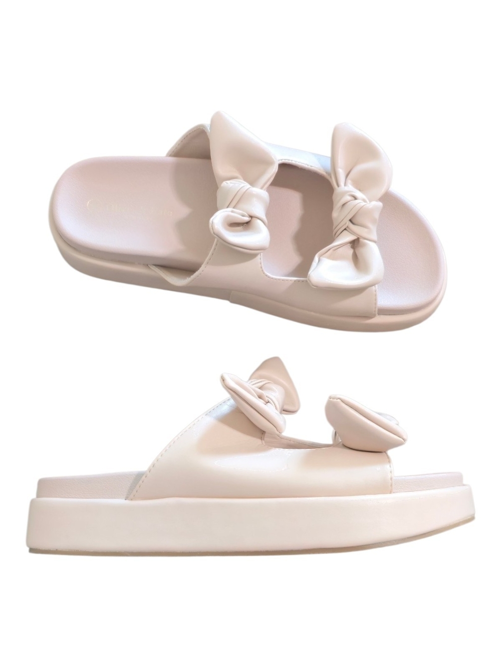 Olivia & Kate Cream Double Bow Platform Slide Sandals Size 9 Summer Feminine